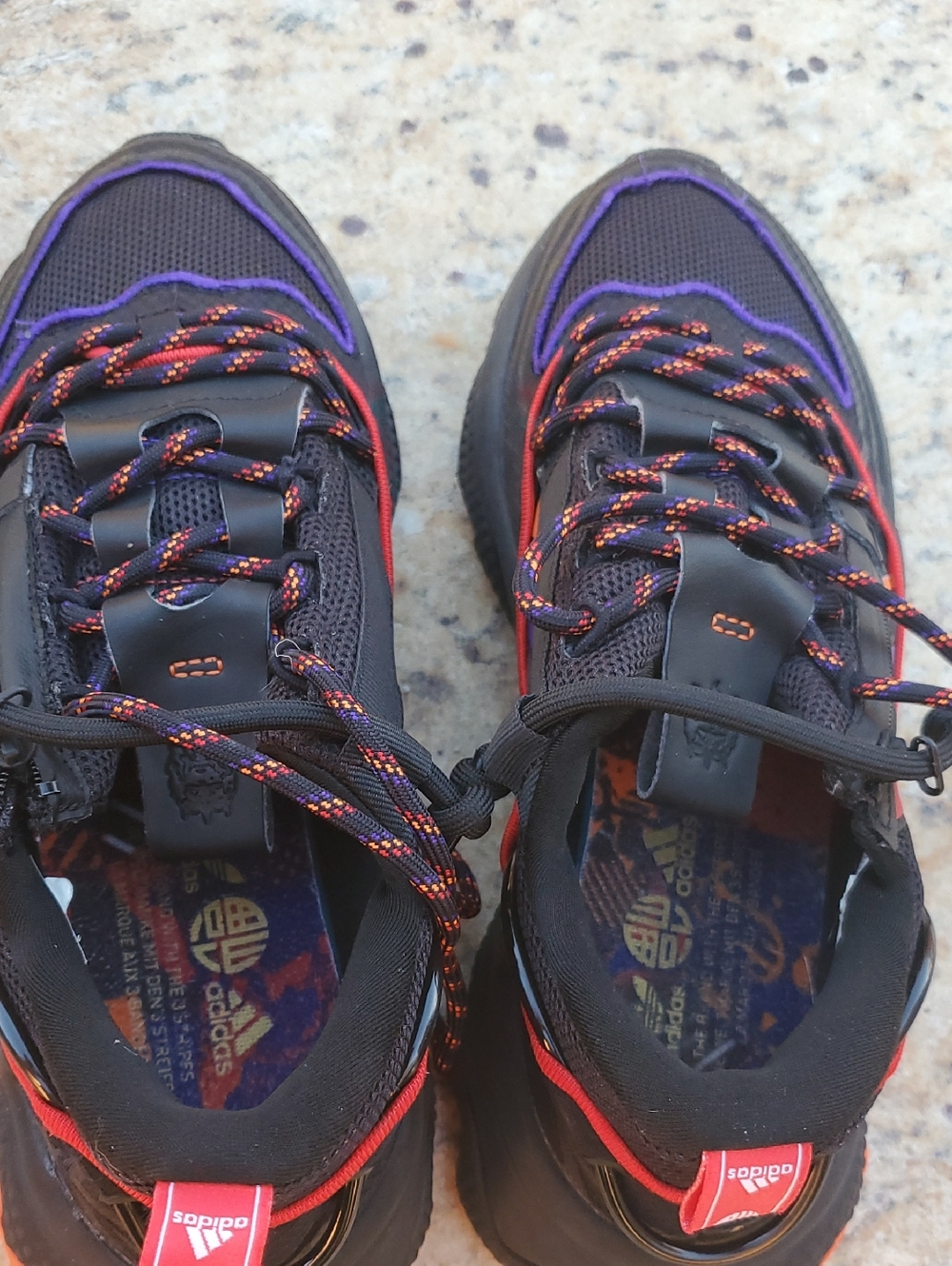 adidas Black Sneakers with Purple Trim and Red Details